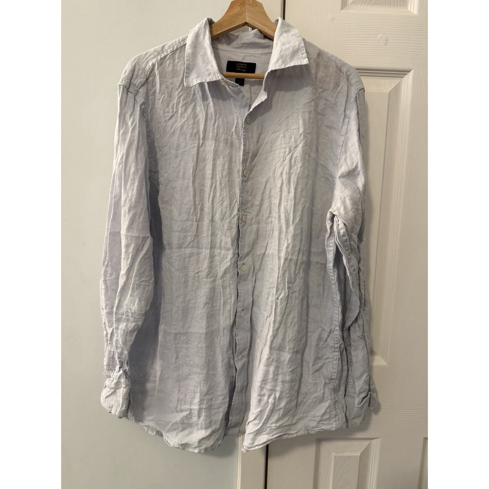 Club Room Luxury 100% Linen Button Up Shirt Men Sz XL Blue Long Sleeve Coastal